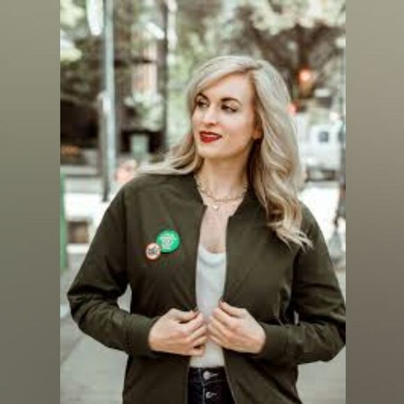 Wildfang Wild Feminist Collection Olive Bomber Jacket with Patches XS - Picture 13 of 13